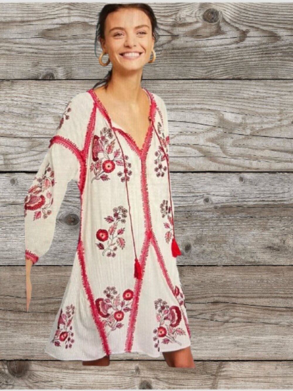 Anthropologie Ranna Gill Floral Embroidered Tunic Dress 🌺 Size Small